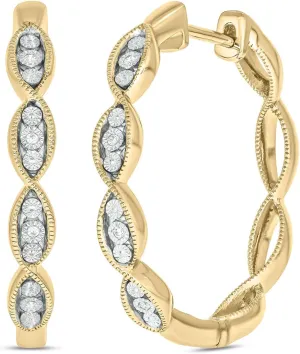 Cali Trove 1/20 ct Natural Diamond Hoop Earring For Women | 925 Sterling Silver | 14KT & 18KT Gold Vermeil | Diamond Twist Earrings | Marquies shape Earrings for Women | Gifts For Her