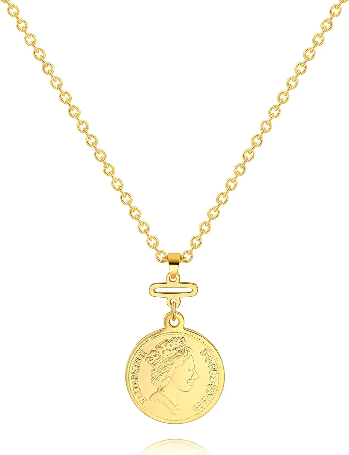 CANEVINKA Dainty Cross Medallion/Heart Pendant Chain Necklace 18K Gold Plated Oval Choker Fashion OT Toggle Jewelry Handmade for Women Simple Gold Charm Necklace