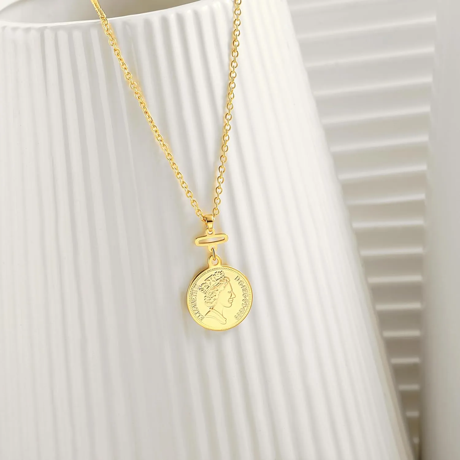 CANEVINKA Dainty Cross Medallion/Heart Pendant Chain Necklace 18K Gold Plated Oval Choker Fashion OT Toggle Jewelry Handmade for Women Simple Gold Charm Necklace