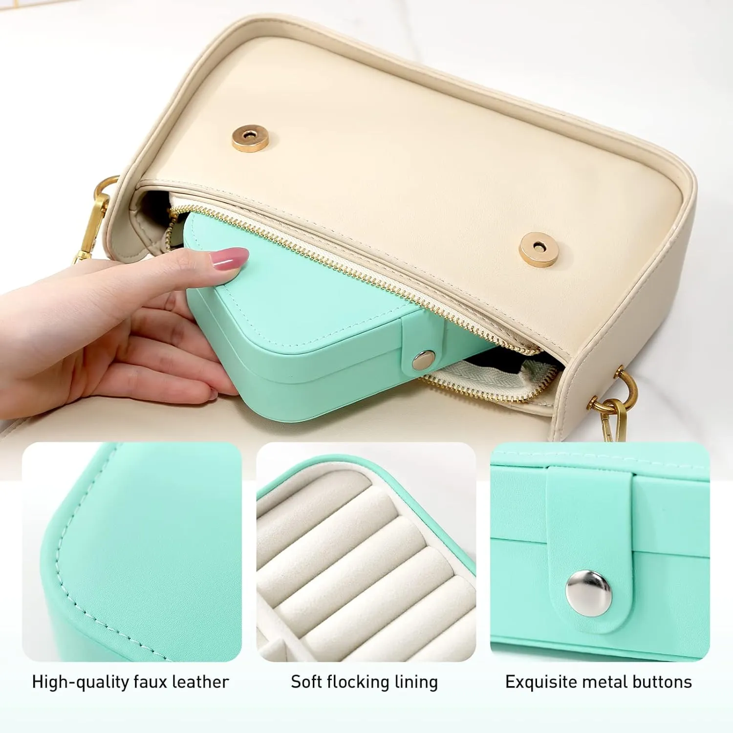 CASEGRACE Small Jewelry Box For Women Travel Jewelry Organizer Double Layer for Necklace Earring Rings Jewelry Holder Case
