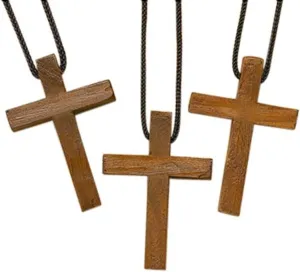 Catholic Brands Wooden Latin Cross Pendant on Nylon Cord Chain, 1 3/4 Inch