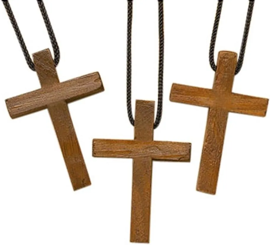 Catholic Brands Wooden Latin Cross Pendant on Nylon Cord Chain, 1 3/4 Inch