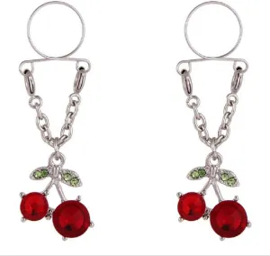 Cherry Non Pierced Clip On Nipple Ring Women Crystal Fake Dangle Adjustable Body Jewelry
