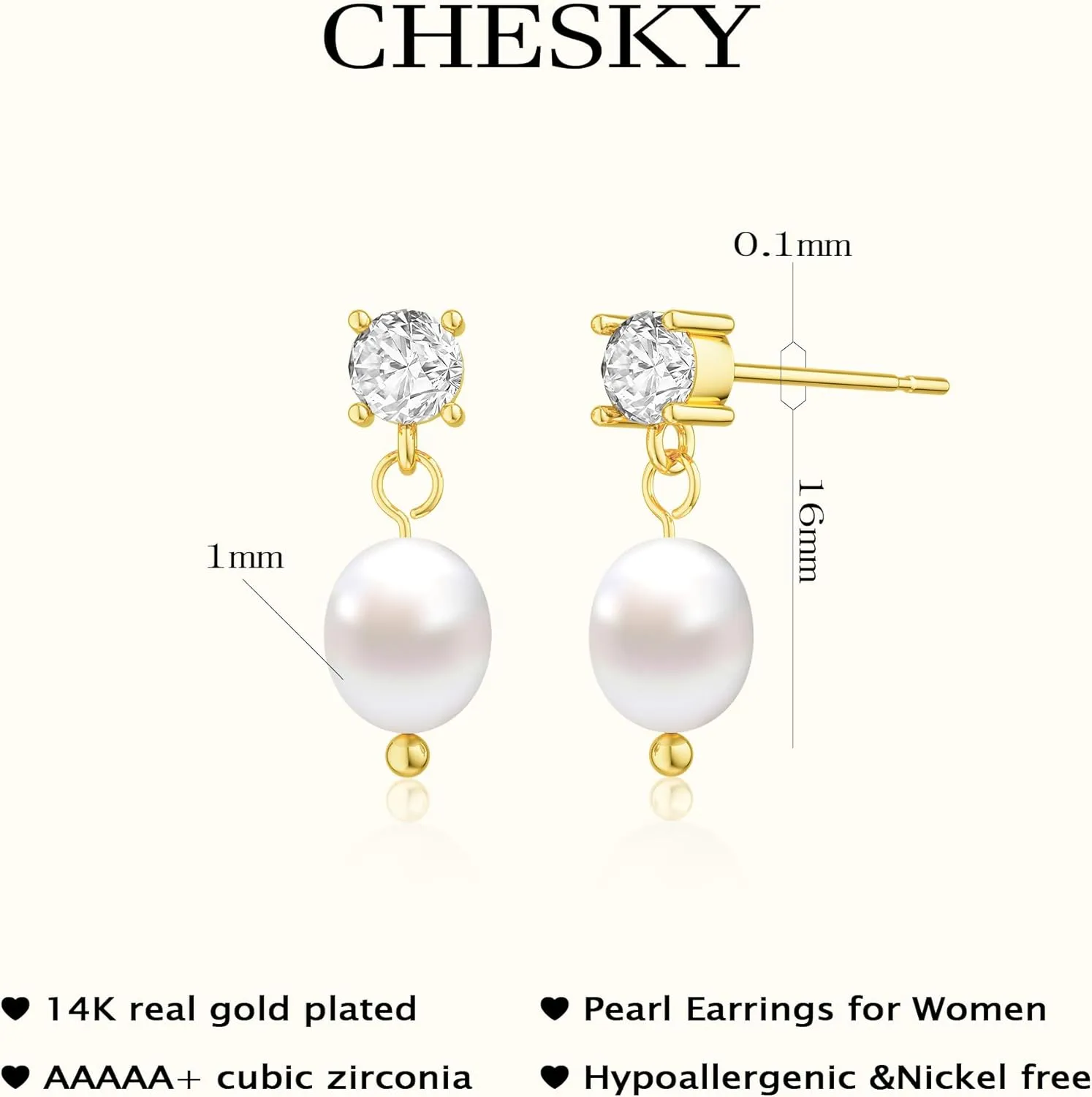 CHESKY Dainty Pearl Earrings for Women Trendy, Hypoallergenic Gold Plated Pearl Huggie Hoop Earrings for Women Non Tarnish, Cute 14K Gold Bridal Dangle Earrings for Wedding Jewelry