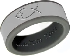 Christian Fish Cross Silicone Rings 8mm Two-Tone Removable Rings Engagement Rubber Rings Bible Verse Quote Faith Inspirational Religious Men Women Rings,Size 8-13 (Not Inkfilled)