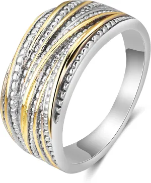 Chunky Band Rings for Women 2 Tone Intertwined Crossover Statement Ring, Cable Wire Twine Twisted Wide Index Finger Gold and Silver Ring Fashion Costume Jewelry Gifts for Her