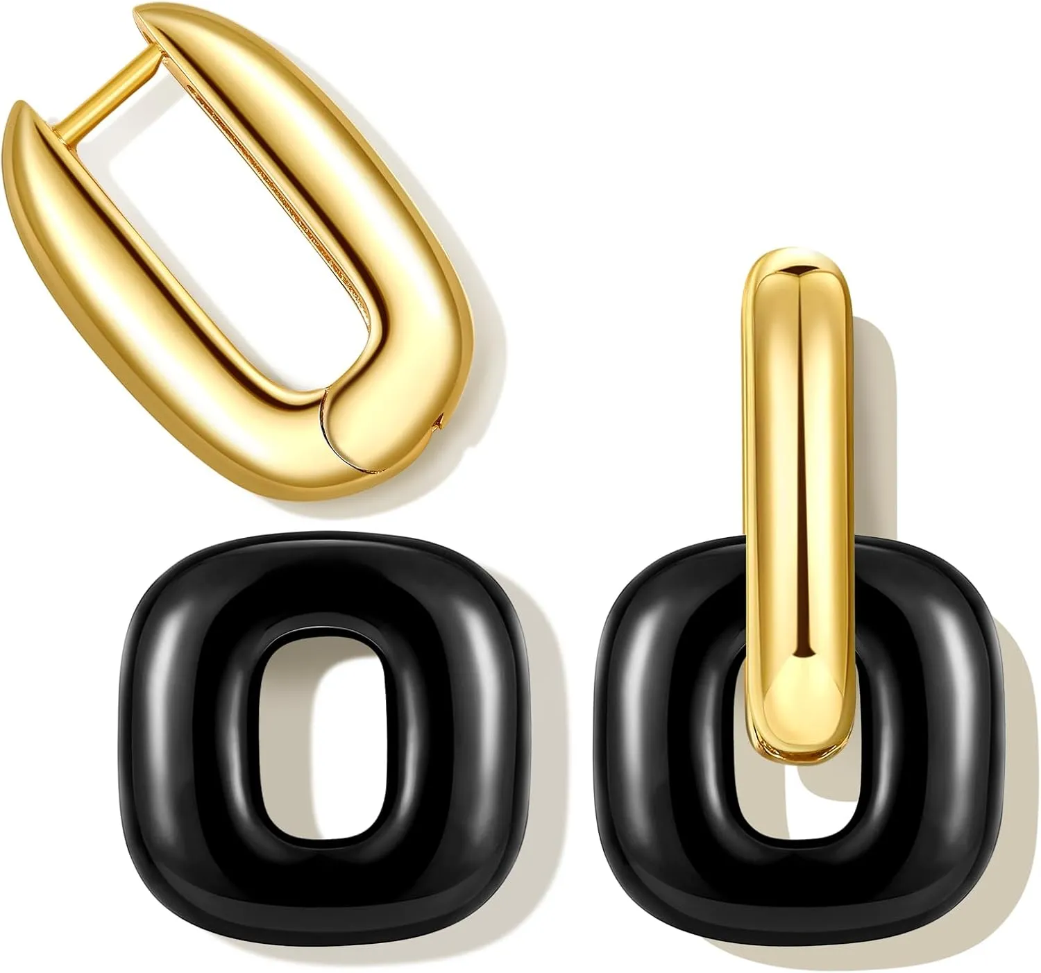 Chunky Gold Earrings for Women Trendy, 14K Gold Plated Enamel Huggie Hoop Earring Convertible Link Jewelry Gifts