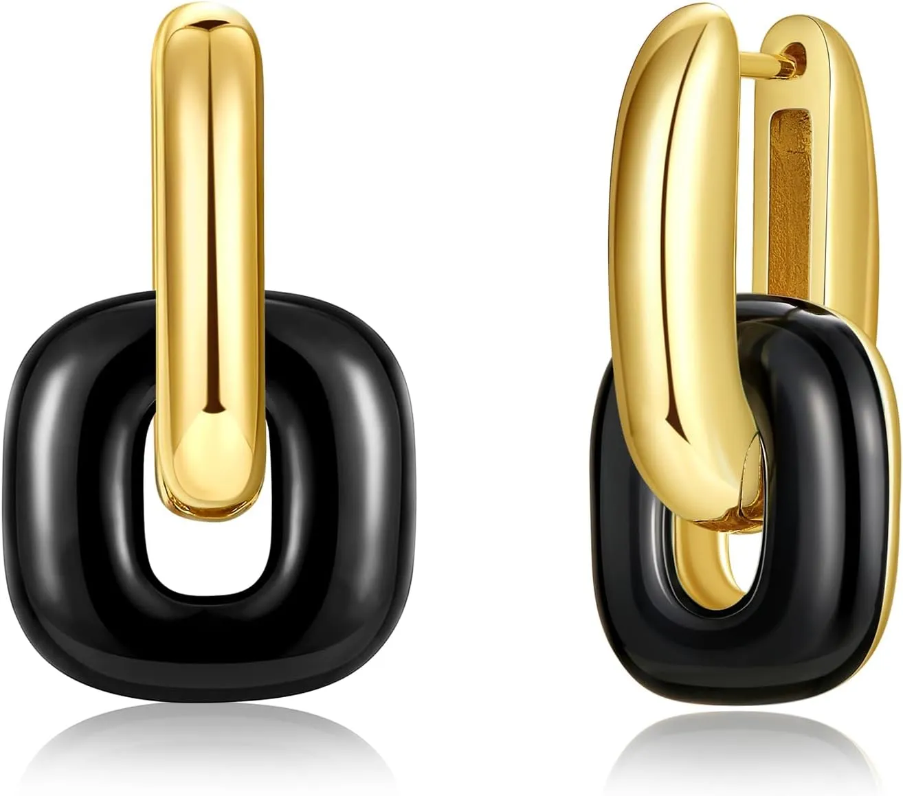 Chunky Gold Earrings for Women Trendy, 14K Gold Plated Enamel Huggie Hoop Earring Convertible Link Jewelry Gifts