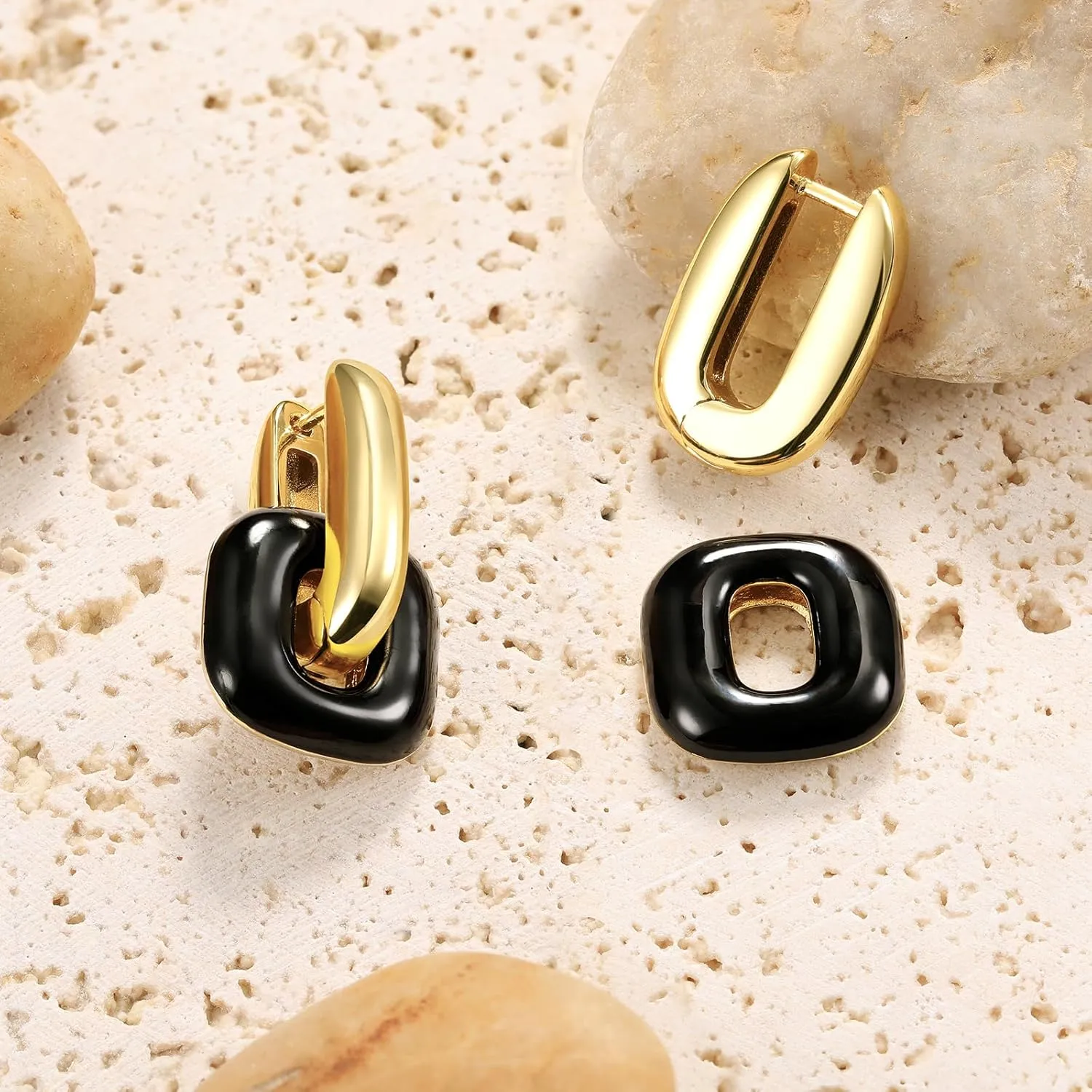 Chunky Gold Earrings for Women Trendy, 14K Gold Plated Enamel Huggie Hoop Earring Convertible Link Jewelry Gifts