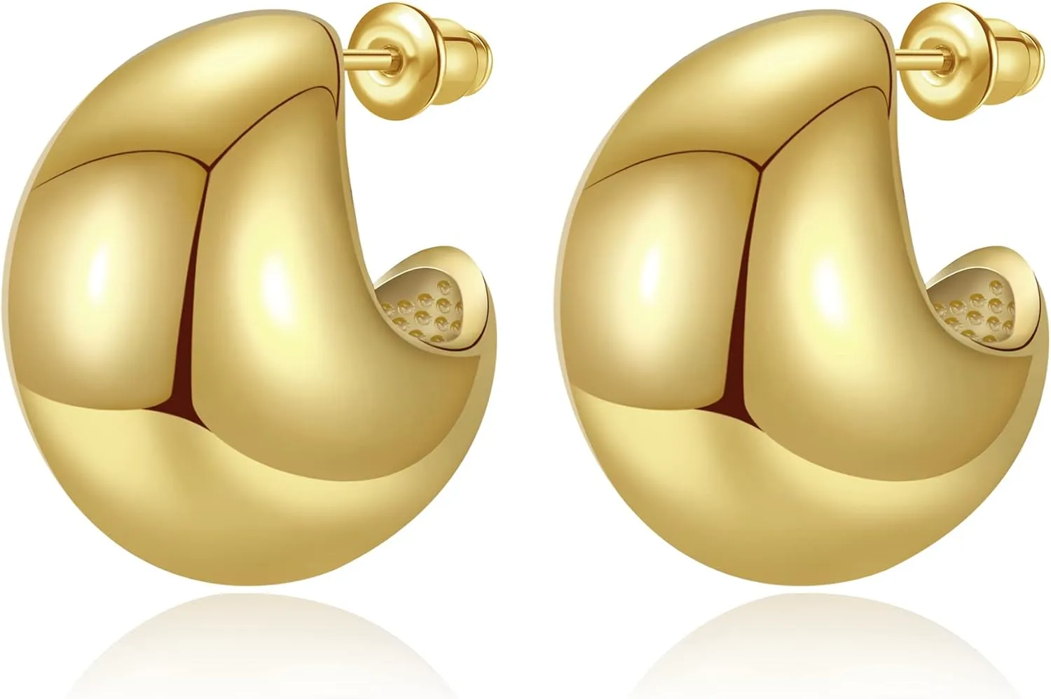 Chunky Gold Hoop Earrings for Women, Lightweight Drop Hoops Earrings with 18K Real Gold Plated, Hypoallergenic Trendy Jewelry for Women