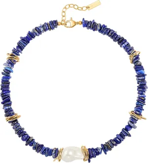 Chunky Statement Stone Beaded Necklace, Big Baroque Pearl Gold Choker, Trendy Boho Colorful Stone Jewelry