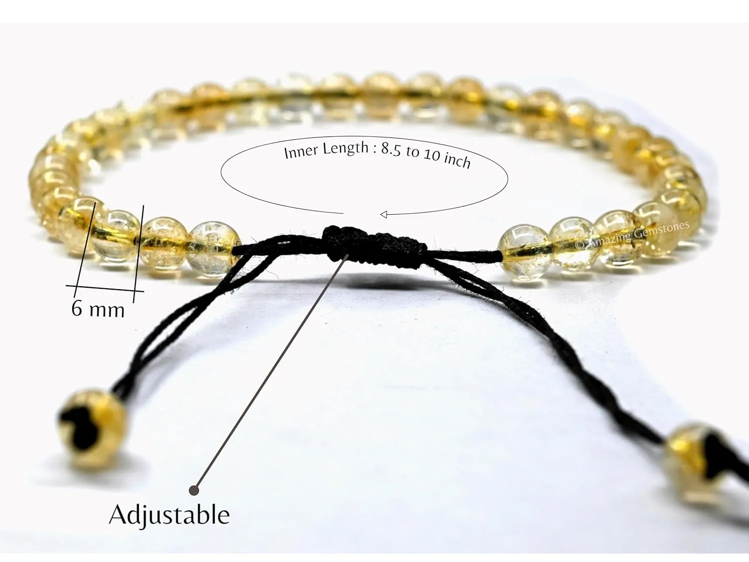 Citrine Anklet Ankle Bracelets for Women - Waterproof Beaded Healing Crystal Anklets, Plus Size Chakra Gemstone Bead Anklet (Stretchy Adjustable - Plain)