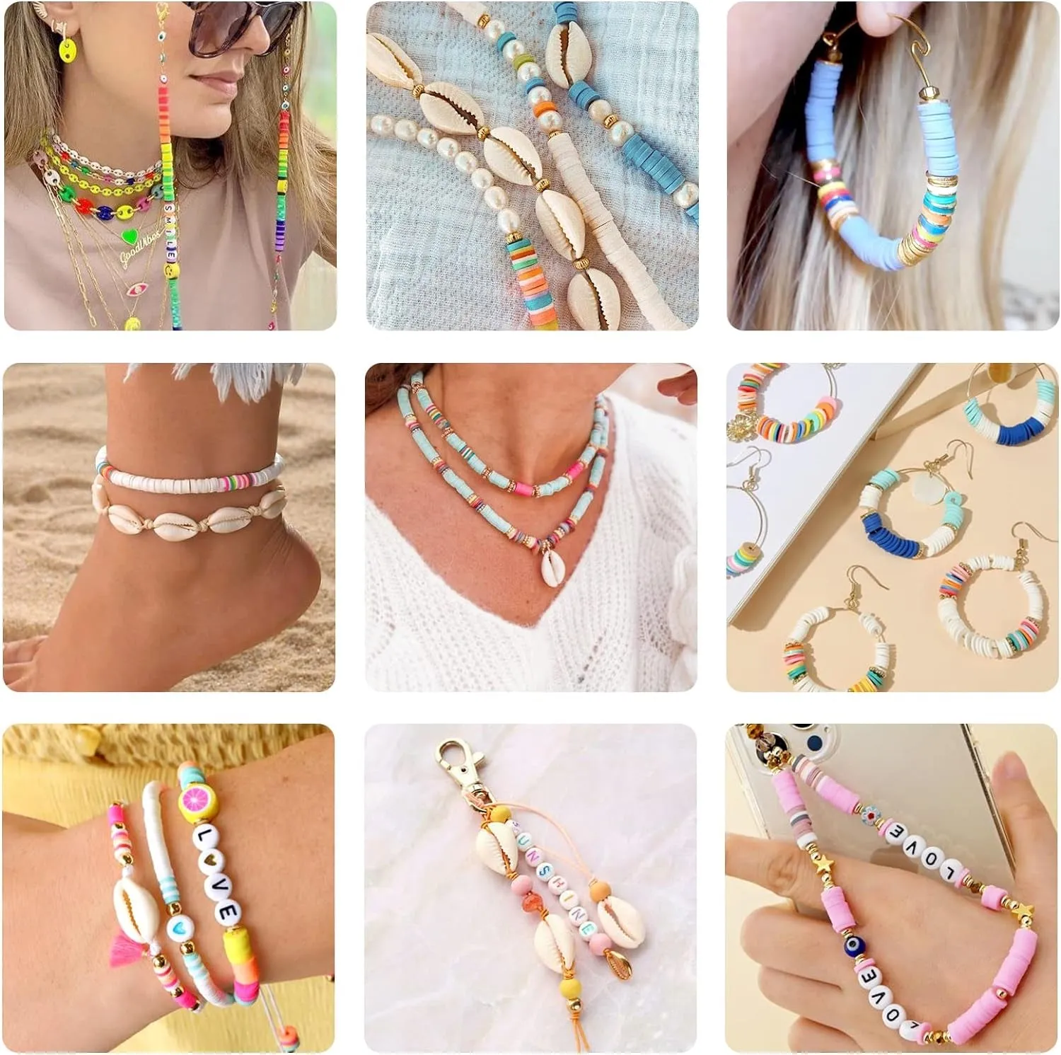 Clay Heishi Beads Bracelet Making Kit for Beginners, 5000Pcs 36 Colors Polymer Flat round Clay Beads Kit with 240Pcs Letter Beads, Pendant Charms and Elastic Strings for Crafts