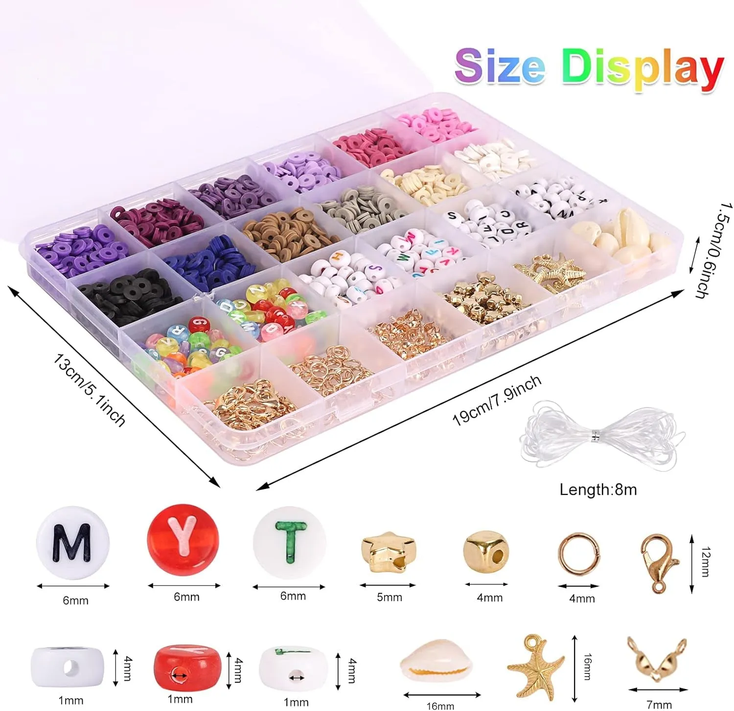 Clay Heishi Beads Bracelet Making Kit for Beginners, 5000Pcs 36 Colors Polymer Flat round Clay Beads Kit with 240Pcs Letter Beads, Pendant Charms and Elastic Strings for Crafts