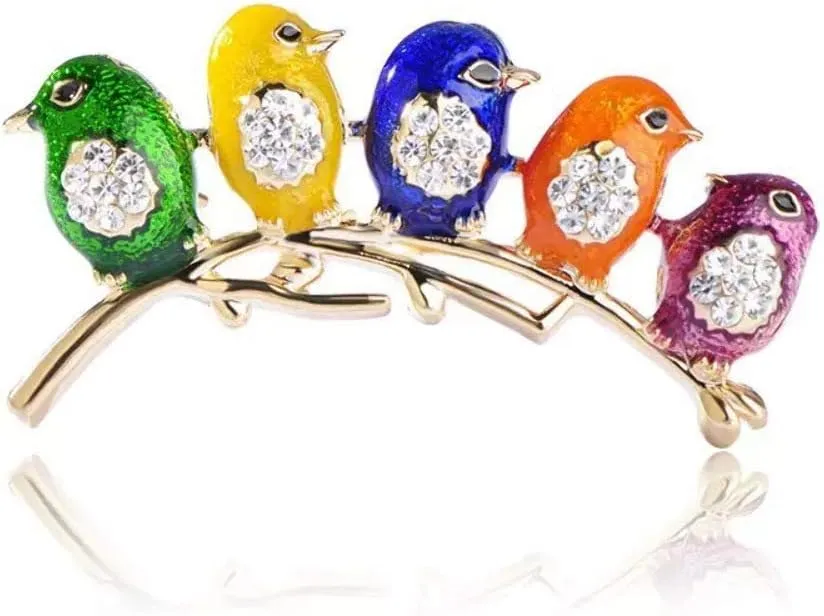Colorful Little Birds Brooch Pins Alloy & Crystal Brooch Jewelry Gifts Useful and Practical