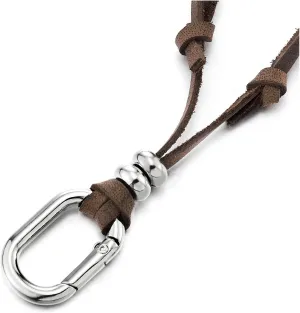 COOLSTEELANDBEYOND Mens Women Oval Beads Charm Pendant Necklace, Retro Style with Adjustable Brown Leather Cord