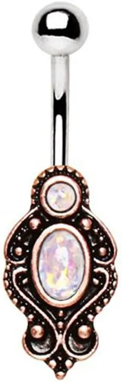 Copper Plated Medieval Style WildKlass Navel Ring with Double Synthetic Opal