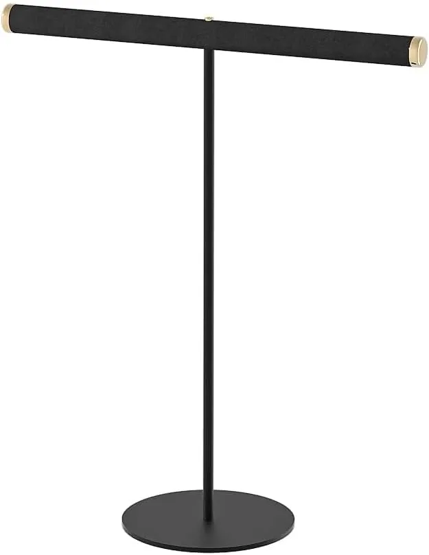Coward T-Bar Necklace Organizer Stand, Velvet Necklace Bracelet Holder Stand with Metal Base, Hanging Jewelry Display Organizer for Women Girls (Black 1.6mm thickness tube)