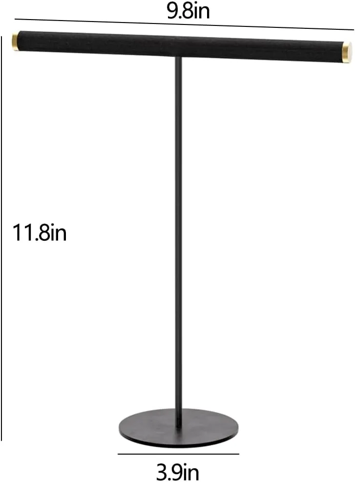 Coward T-Bar Necklace Organizer Stand, Velvet Necklace Bracelet Holder Stand with Metal Base, Hanging Jewelry Display Organizer for Women Girls (Black 1.6mm thickness tube)