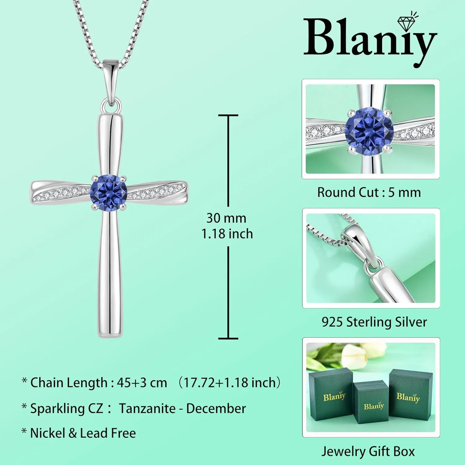 Cross Necklace 925 Sterling Silver Birthstone Pendant Stylish Minimalist Necklace Religious Jewelry Gifts for Women