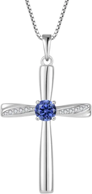 Cross Necklace 925 Sterling Silver Birthstone Pendant Stylish Minimalist Necklace Religious Jewelry Gifts for Women