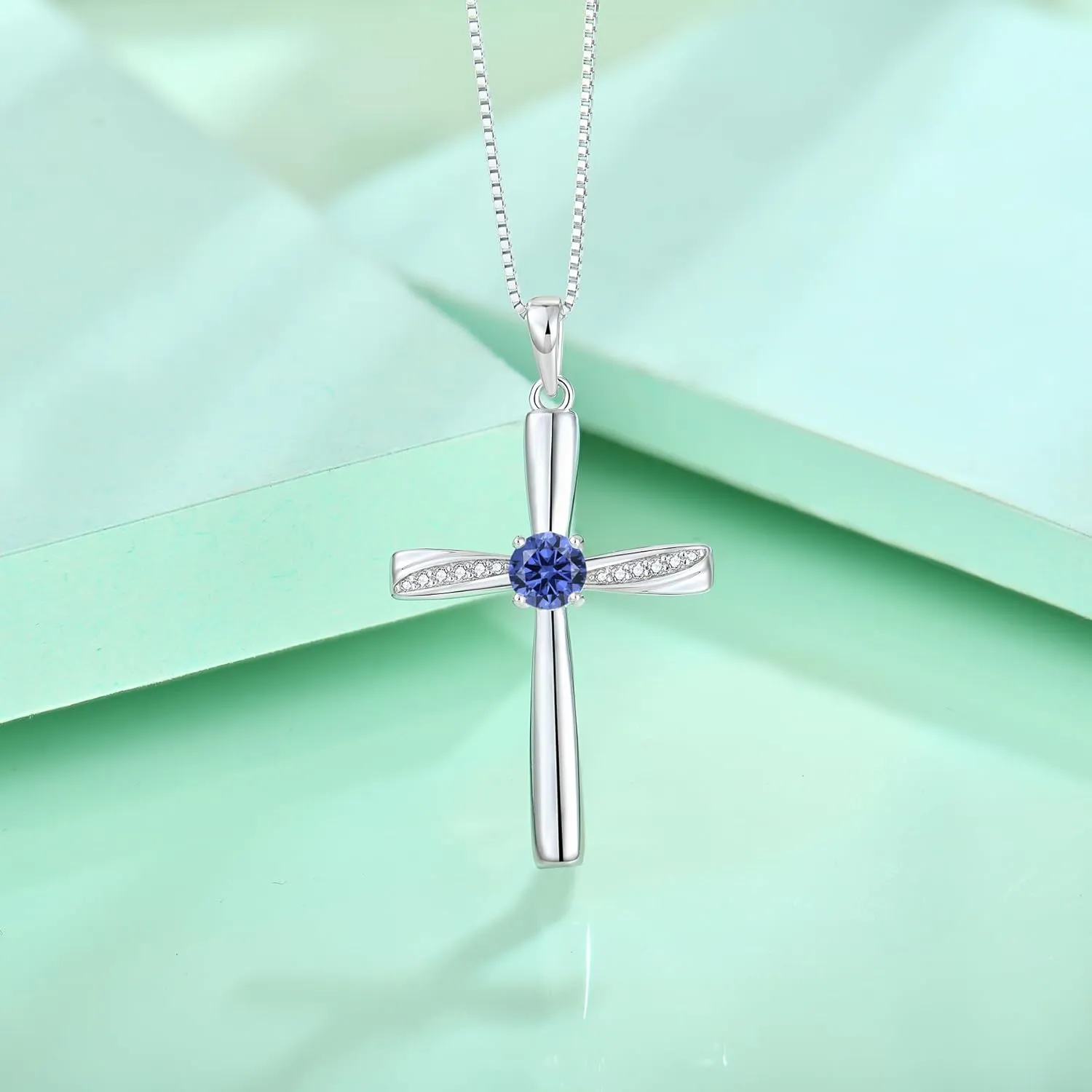Cross Necklace 925 Sterling Silver Birthstone Pendant Stylish Minimalist Necklace Religious Jewelry Gifts for Women