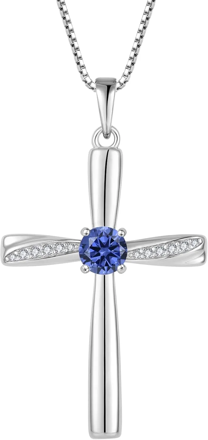 Cross Necklace 925 Sterling Silver Birthstone Pendant Stylish Minimalist Necklace Religious Jewelry Gifts for Women