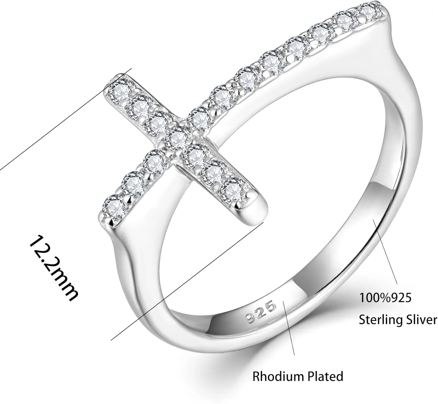Cross Ring 925 Sterling Silver Cubic Zirconia Cross Statement Rings for Women Anniversary Christmas Day Size 5-10