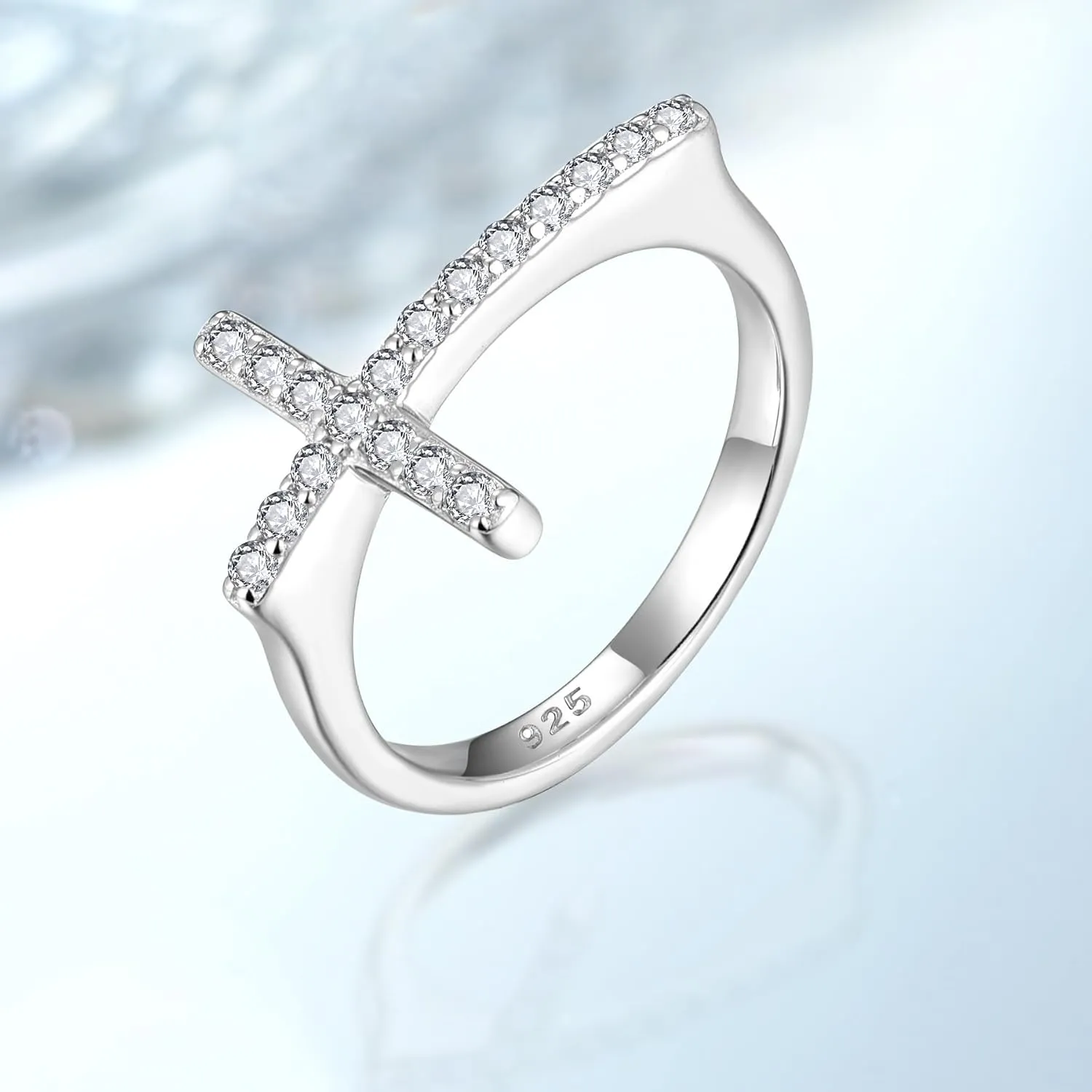 Cross Ring 925 Sterling Silver Cubic Zirconia Cross Statement Rings for Women Anniversary Christmas Day Size 5-10