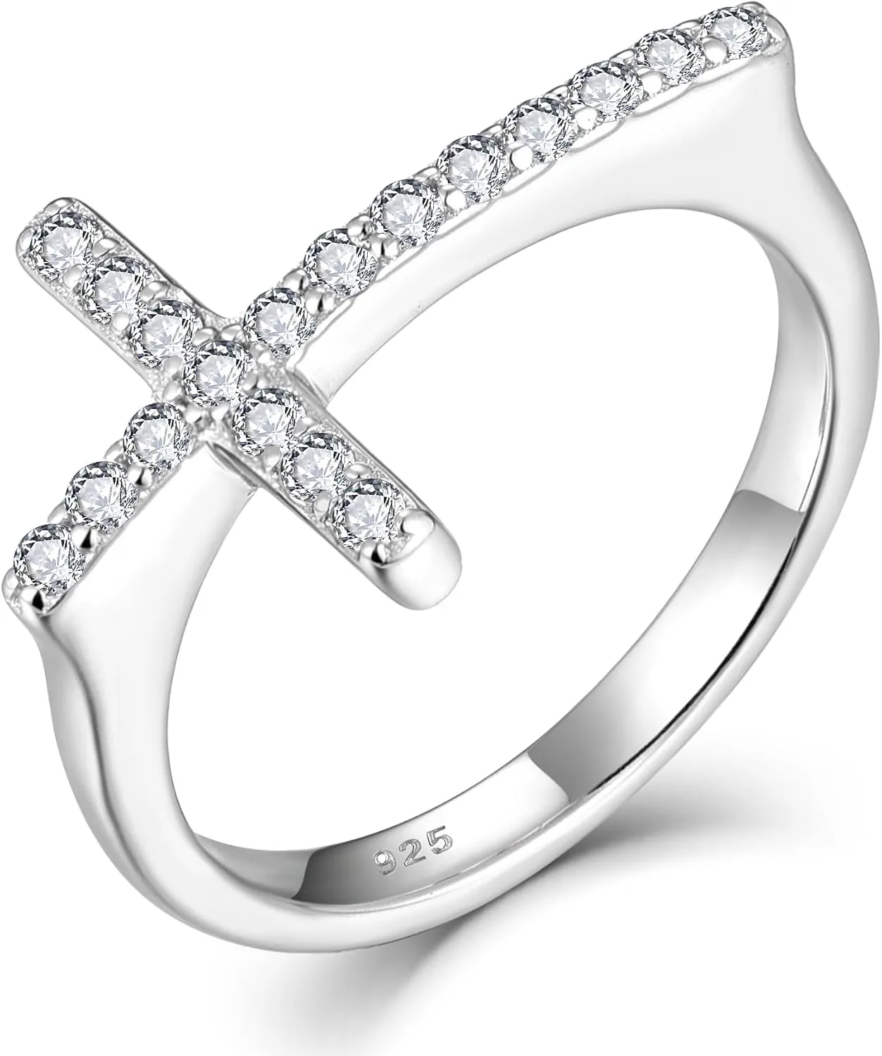 Cross Ring 925 Sterling Silver Cubic Zirconia Cross Statement Rings for Women Anniversary Christmas Day Size 5-10