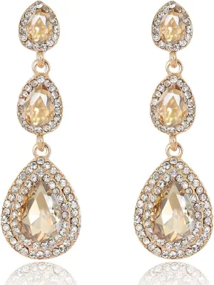Crystal Teardrop Dangle Earrings for Women,14K Gold Plated Jewelry Drop Dangling Trendy Stylish Rhinestone Earring for Women Brides Prom Party