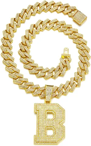 Cuban Link Chain for Men, Miami Men's Chain Silver Gold Plated Necklace for Diamond Chain for Ice Chain Hip Hop Jewelry Gift, Rhinestone pendant necklace for fashion jewelry