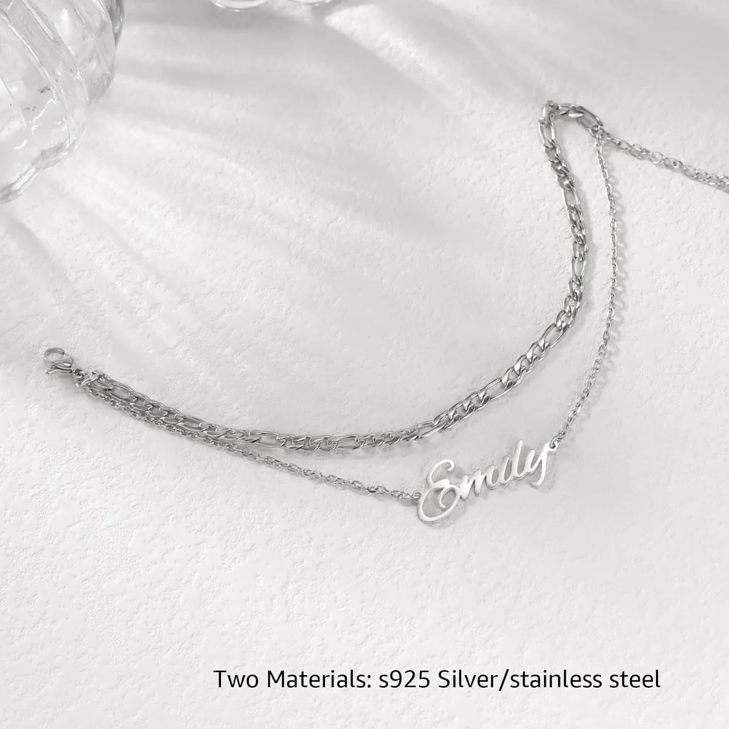 Custom Name Bracelet Personalized Anklets for Women Girls 925 Sterling Silver Layered Name Anklet with Initials Customized Gift 6.0-10.7