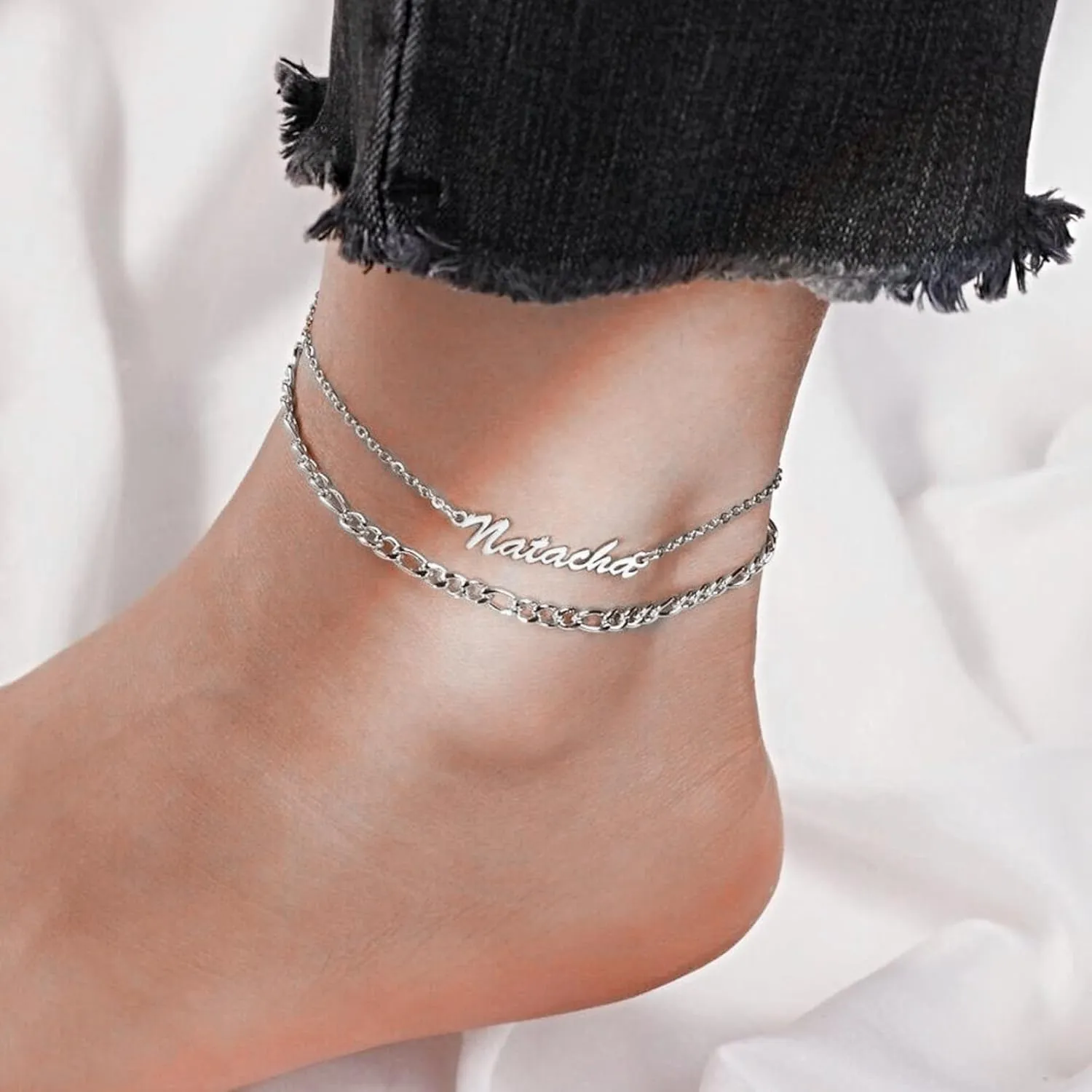 Custom Name Bracelet Personalized Anklets for Women Girls 925 Sterling Silver Layered Name Anklet with Initials Customized Gift 6.0-10.7