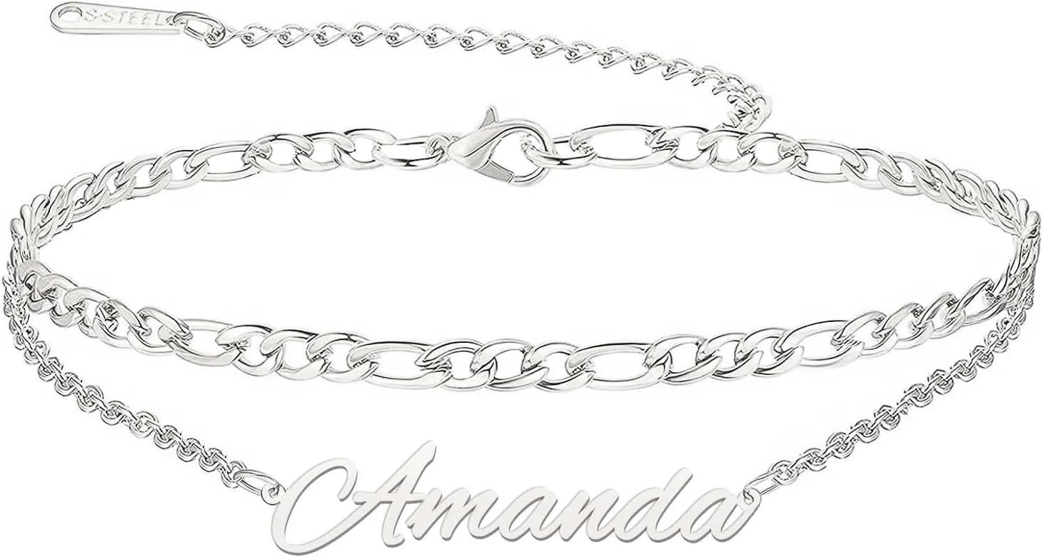 Custom Name Bracelet Personalized Anklets for Women Girls 925 Sterling Silver Layered Name Anklet with Initials Customized Gift 6.0-10.7