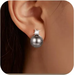 CZ Black Pearl Earrings for Women S925 Sterling Silver Cubic Zirconia Pearl Stud Earrings Fine Jewelry Gifts Hypoallergenic Earrings for Birthday Jewelry Graduation Gifts