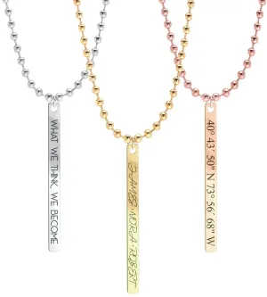 Dainty Bar Necklace Custom Engraved Name Necklace Vertical Nameplate Pendant Beaded Ball Chain Personalized Gifts for Her Bridesmaid Proposal Mother's Day Gifts for Women Best Friend Necklaces -B-13N