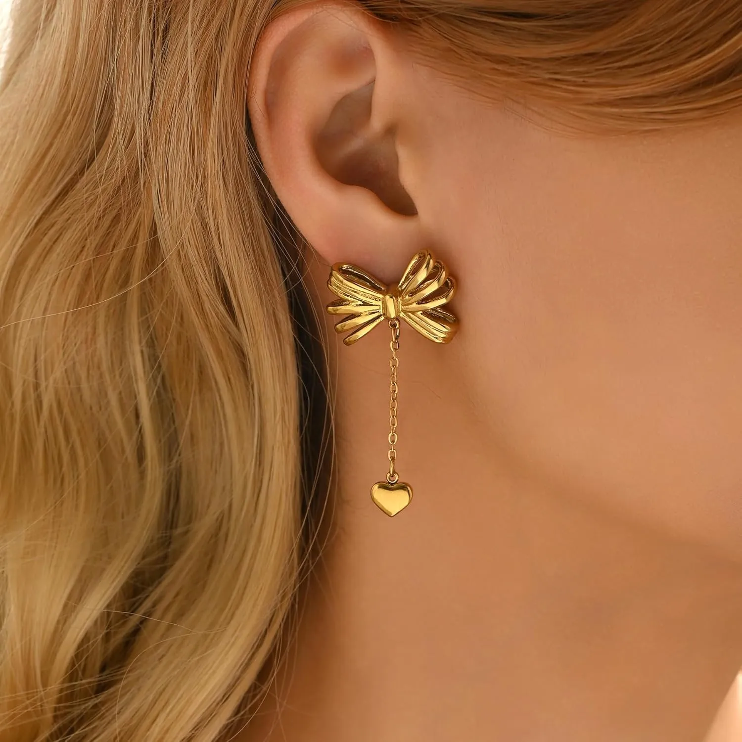 Dainty Bow Stud Earrings for Women 18K Gold Plated Minimalist Ribbon Stud Earring Cute Pearl Bowknot Earrings Simple Everday Jewelry for Her