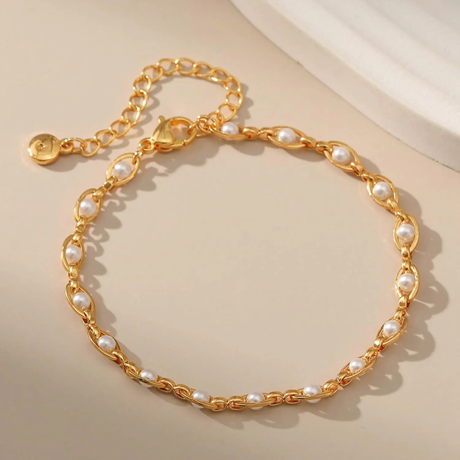 Dainty Gold Ankle Bracelets for Women, 18K Gold Plated Layered Pearl Anklet Waterproof Cubic Zirconia Shell Chain Anklets Boho Summer Beach Jewelry Gifts