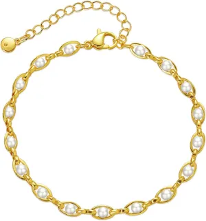 Dainty Gold Ankle Bracelets for Women, 18K Gold Plated Layered Pearl Anklet Waterproof Cubic Zirconia Shell Chain Anklets Boho Summer Beach Jewelry Gifts