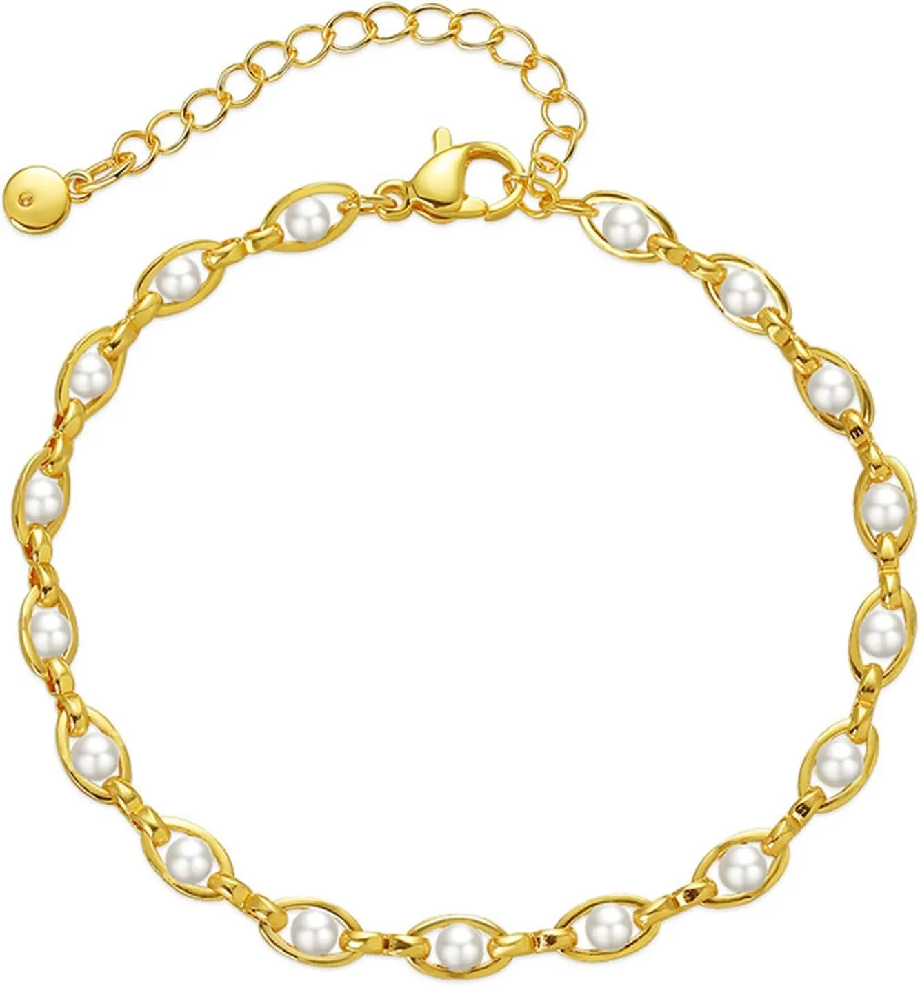 Dainty Gold Ankle Bracelets for Women, 18K Gold Plated Layered Pearl Anklet Waterproof Cubic Zirconia Shell Chain Anklets Boho Summer Beach Jewelry Gifts