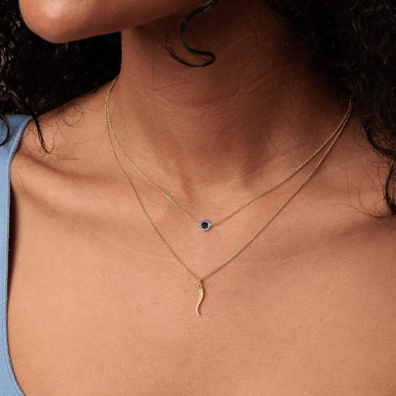 Dainty Gold Necklace: 14k Gold Plated Dianty Boots Bow Sun Moon Horse Evil Eye Conch Seahorse Necklace for Women 16.5" 2"