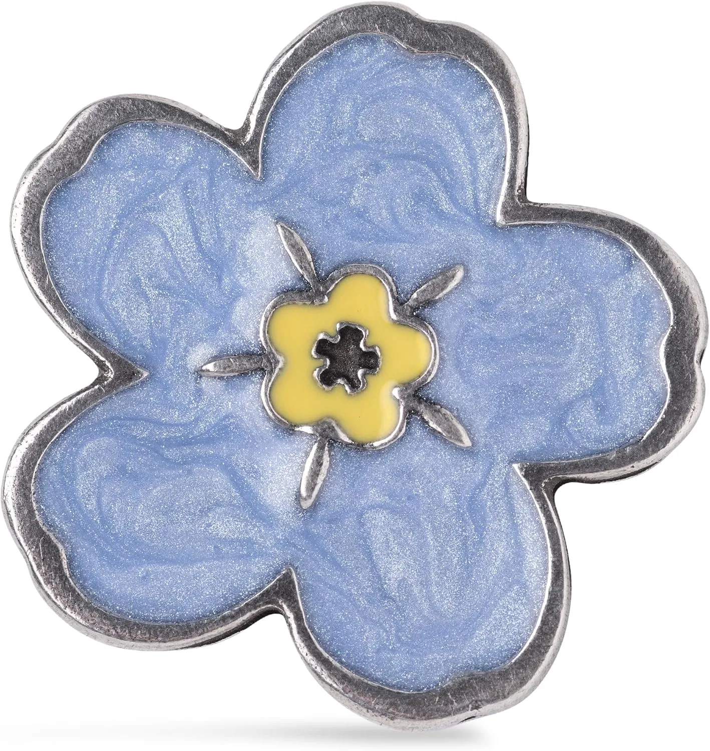DANFORTH - Forget-Me-Not Flower Lapel Pin, Light Blue Wardrobe Accessory, Handcast & Painted in the USA - Pewter Pin for Jackets, Hats, Tops, Measures 7/8"