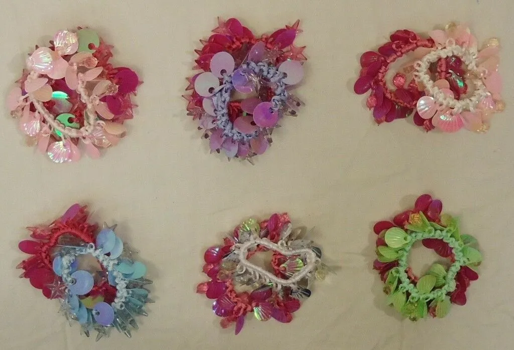 Designer Stretchy Bracelets Hair Ties Qty 6 Pairs Sequins Multicolor -- New