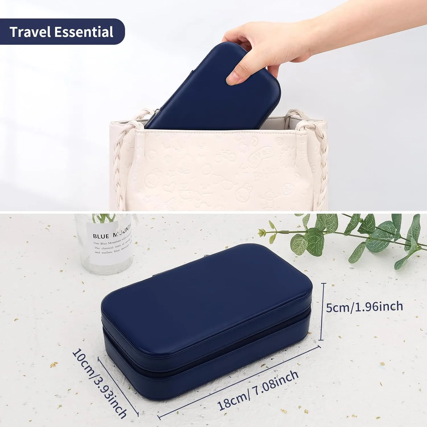 DesignSter Travel Jewelry Box, PU Leather Portable Jewelry Case, Small Jewelry Boxes for Gifts, Travel Jewelry Organizer for Women Rings Earrings Necklaces Bracelets (Dark Blue)