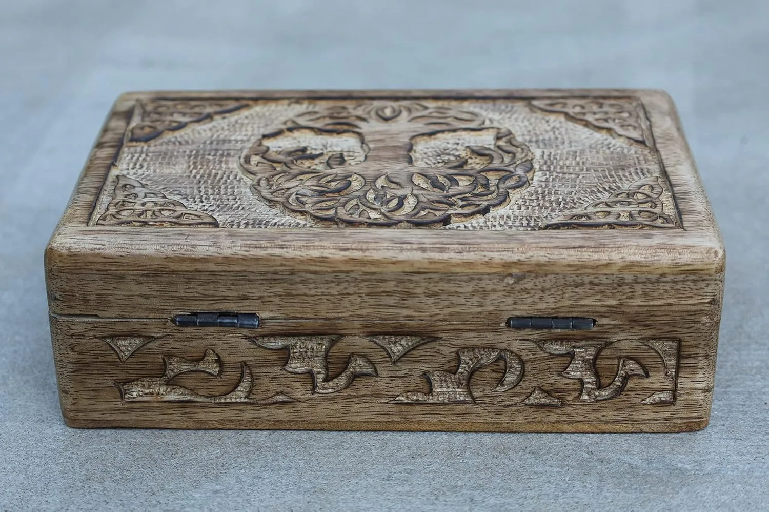 DharmaObjects Hand Carved Jewelry Trinket Keepsake Wooden Storage Box (Celtic Tree Of Life, Large)