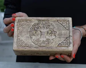 DharmaObjects Hand Carved Jewelry Trinket Keepsake Wooden Storage Box (Celtic Tree Of Life, Large)