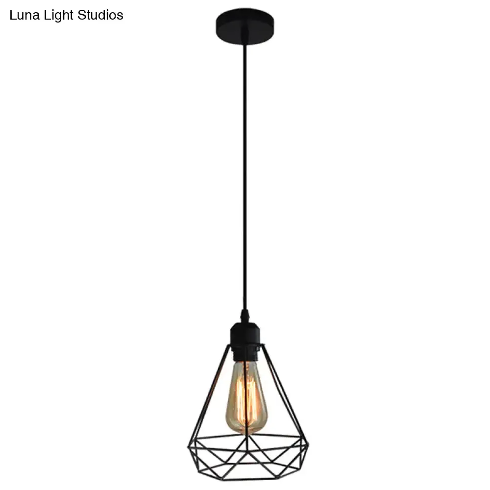 Diamond Iron Cluster Pendant: Nordic Retro 1-Light Black Restaurant Hanging Lamp