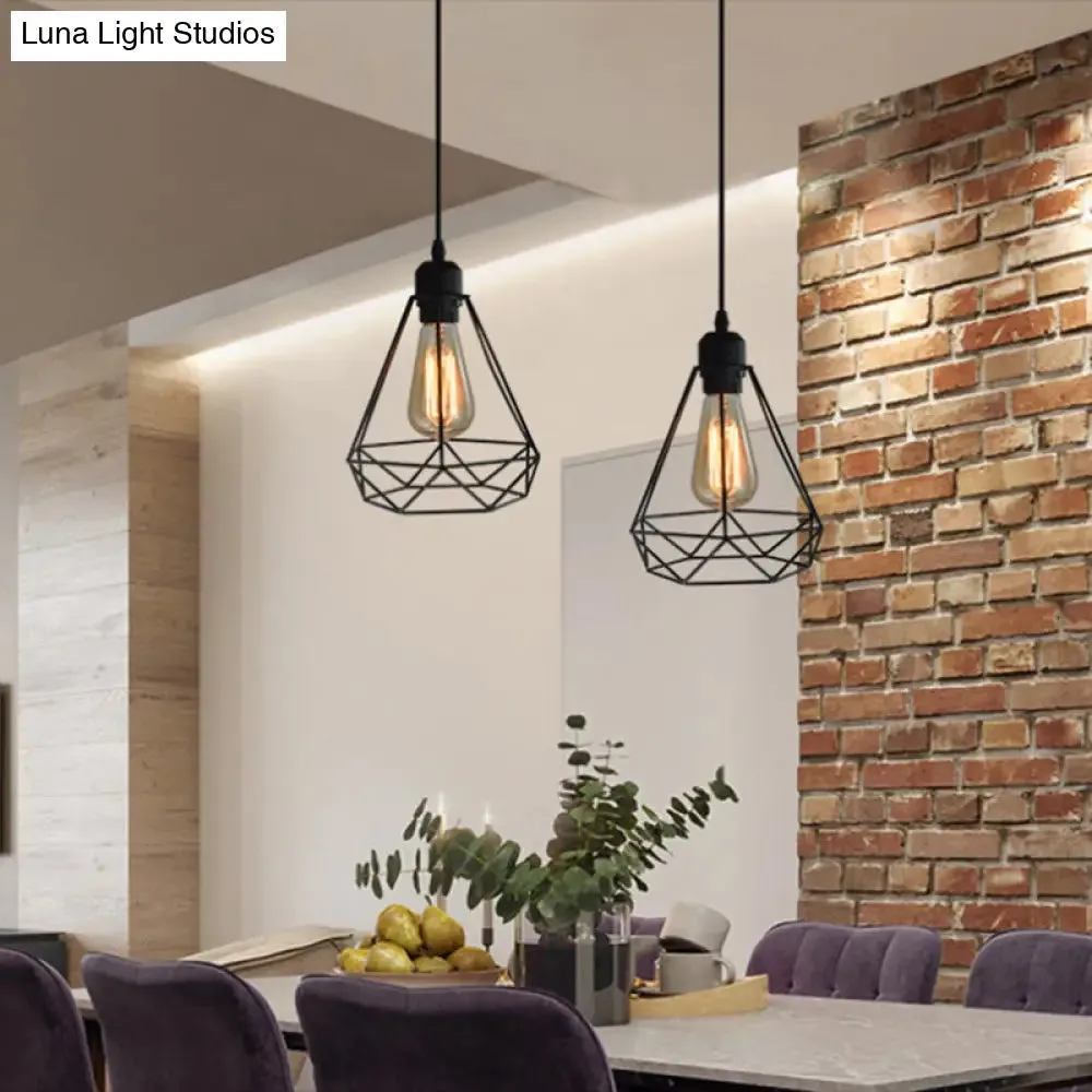 Diamond Iron Cluster Pendant: Nordic Retro 1-Light Black Restaurant Hanging Lamp