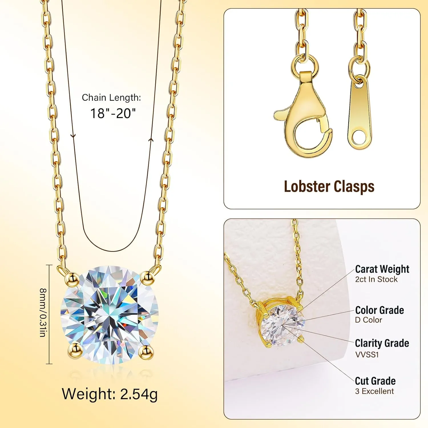 Diamond Necklace for Women, Moissanite Pendant Jewelry for Mothers Gifts, Diamond Necklace Gifts for Mothers Day with GRA Certificate Wife Mom